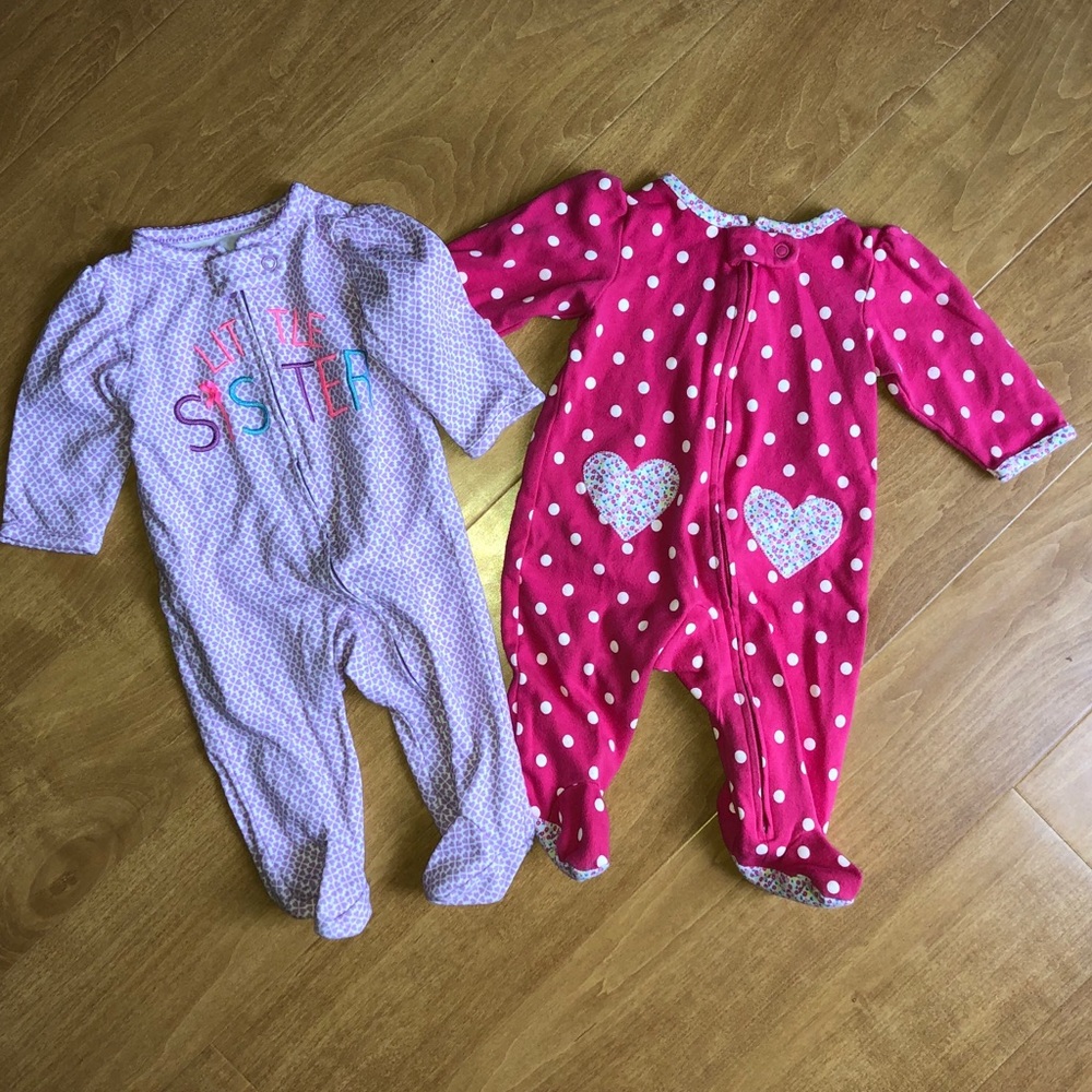 🐥Pair Girls 0-3 month Footed Pajamas
